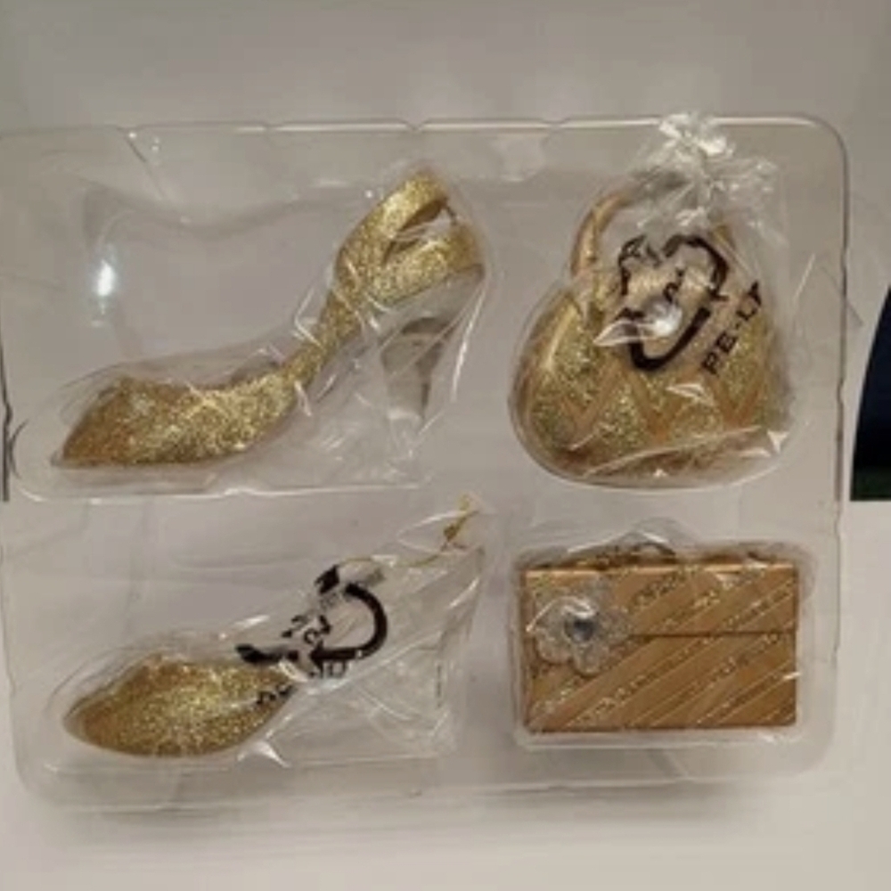 Vintage 2010 Avon Gold Christmas Ornaments, New In Box